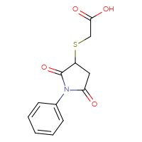 Chemical structure of 2-[(2,5-dioxo-1-phenylpyrrolidin-3-yl)sulfanyl]acetic acid - CSSB00000605241