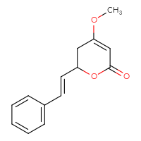 Chemical structure of 4-methoxy-6-[(1E)-2-phenylethenyl]-5,6-dihydro-2H-pyran-2-one - CSSB00020658383