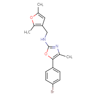 Chemical structure of 5-(4-bromophenyl)-N-[(2,5-dimethylfuran-3-yl)methyl]-4-methyl-1,3-oxazol-2-amine - CSSB21495869080