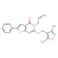 Chemical structure of 2-{[(3,5-dimethyl-1,2-oxazol-4-yl)methyl]sulfanyl}-6-phenyl-3-(prop-2-en-1-yl)-3H,4H-thieno[2,3-d]pyrimidin-4-one - CSSB00026149802