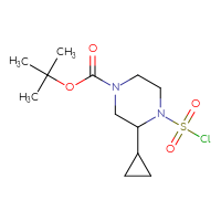 Chemical structure of tert-butyl 4-(chlorosulfonyl)-3-cyclopropylpiperazine-1-carboxylate - CSSB14968818729