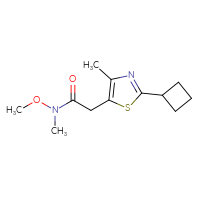 Chemical structure of 2-(2-cyclobutyl-4-methyl-1,3-thiazol-5-yl)-N-methoxy-N-methylacetamide - CSSB01998232650