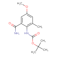 Chemical structure of tert-butyl N-(2-carbamoyl-4-methoxy-6-methylphenyl)carbamate - CSSB09890110042