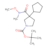 Chemical structure of tert-butyl 3-cyclopentyl-3-[methoxy(methyl)carbamoyl]pyrrolidine-1-carboxylate - CSSB21151589937