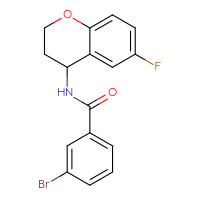 Chemical structure of 3-bromo-N-(6-fluoro-3,4-dihydro-2H-1-benzopyran-4-yl)benzamide - CSSB02074452188