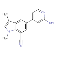 Chemical structure of 5-(2-aminopyridin-4-yl)-1,3-dimethyl-1H-indole-7-carbonitrile - CSSB21415980967