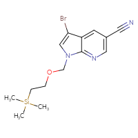 Chemical structure of 3-bromo-1-{[2-(trimethylsilyl)ethoxy]methyl}-1H-pyrrolo[2,3-b]pyridine-5-carbonitrile - CSSB00025715481