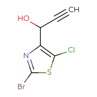 Chemical structure of 1-(2-bromo-5-chloro-1,3-thiazol-4-yl)prop-2-yn-1-ol - CSSB21246422258
