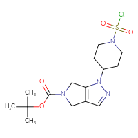 Chemical structure of tert-butyl 1-[1-(chlorosulfonyl)piperidin-4-yl]-1H,4H,5H,6H-pyrrolo[3,4-c]pyrazole-5-carboxylate - CSSB21224775199