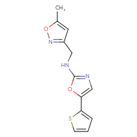 Chemical structure of N-[(5-methyl-1,2-oxazol-3-yl)methyl]-5-(thiophen-2-yl)-1,3-oxazol-2-amine - CSSB15023811450