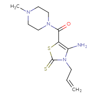 Chemical structure of 4-amino-5-(4-methylpiperazine-1-carbonyl)-3-(prop-2-en-1-yl)-2,3-dihydro-1,3-thiazole-2-thione - CSSB00025764573