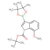 Chemical structure of tert-butyl 7-methoxy-3-(4,4,5,5-tetramethyl-1,3,2-dioxaborolan-2-yl)-1H-indole-1-carboxylate - CSSB00010180573
