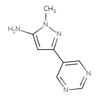 Chemical structure of 1-methyl-3-(pyrimidin-5-yl)-1H-pyrazol-5-amine - CSSB00013910516