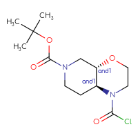 Chemical structure of rac-tert-butyl (4aR,8aR)-1-(carbonochloridoyl)-octahydro-1H-pyrido[3,4-b][1,4]oxazine-6-carboxylate - CSSB21291564360