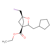 Chemical structure of ethyl (1r,4r)-3-(cyclopentylmethyl)-1-(iodomethyl)-2-oxabicyclo[2.1.1]hexane-4-carboxylate - CSSB06741646998