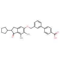 Chemical structure of 3'-{[(2-cyclopentyl-6,7-dimethyl-1-oxo-2,3-dihydro-1H-inden-5-yl)oxy]methyl}-[1,1'-biphenyl]-4-carboxylic acid - CSSB00020649019