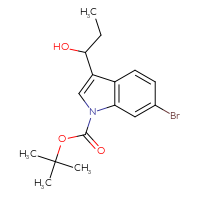 Chemical structure of tert-butyl 6-bromo-3-(1-hydroxypropyl)-1H-indole-1-carboxylate - CSSB21246421702