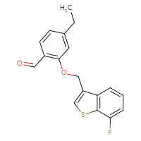 Chemical structure of 4-ethyl-2-[(7-fluoro-1-benzothiophen-3-yl)methoxy]benzaldehyde - CSSB21349273878