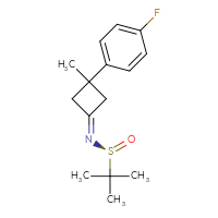 Chemical structure of (S)-N-[3-(4-fluorophenyl)-3-methylcyclobutylidene]-2-methylpropane-2-sulfinamide - CSSB21332856517
