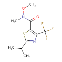 Chemical structure of N-methoxy-N-methyl-2-(propan-2-yl)-4-(trifluoromethyl)-1,3-thiazole-5-carboxamide - CSSB15046471729