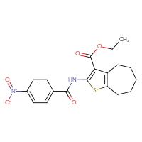 Chemical structure of ethyl 2-(4-nitrobenzamido)-4H,5H,6H,7H,8H-cyclohepta[b]thiophene-3-carboxylate - CSSB00106574576