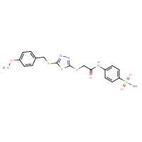 Chemical structure of 2-[(5-{[(4-methoxyphenyl)methyl]sulfanyl}-1,3,4-thiadiazol-2-yl)sulfanyl]-N-(4-sulfamoylphenyl)acetamide - CSSB00046241663