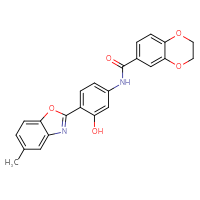 Chemical structure of N-[3-hydroxy-4-(5-methyl-1,3-benzoxazol-2-yl)phenyl]-2,3-dihydro-1,4-benzodioxine-6-carboxamide - CSSB03439033479