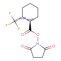 Chemical structure of rac-2,5-dioxopyrrolidin-1-yl (1R,2R)-2-(trifluoromethyl)cyclohexane-1-carboxylate - CSSB06328035777