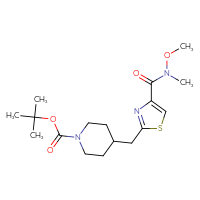 Chemical structure of tert-butyl 4-({4-[methoxy(methyl)carbamoyl]-1,3-thiazol-2-yl}methyl)piperidine-1-carboxylate - CSSB01072297724