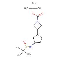 Chemical structure of tert-butyl 3-(3-{[(R)-2-methylpropane-2-sulfinyl]imino}cyclopentyl)azetidine-1-carboxylate - CSSB21332857093