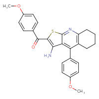 Chemical structure of 2-(4-methoxybenzoyl)-4-(4-methoxyphenyl)-5H,6H,7H,8H-thieno[2,3-b]quinolin-3-amine - CSSB00121662117