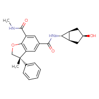 Chemical structure of (3S)-N3,7-dimethyl-3-phenyl-N5-[(1R,3r,5S,6S)-3-hydroxybicyclo[3.1.0]hexan-6-yl]-2,3-dihydro-1-benzofuran-5,7-dicarboxamide - CSSB17761903751