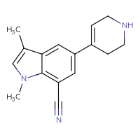 Chemical structure of 1,3-dimethyl-5-(1,2,3,6-tetrahydropyridin-4-yl)-1H-indole-7-carbonitrile - CSSB21415981814