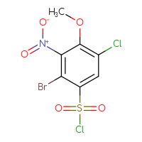 Chemical structure of 2-bromo-5-chloro-4-methoxy-3-nitrobenzene-1-sulfonyl chloride - CSSB00000685758