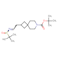 Chemical structure of tert-butyl 2-(2-{[(R)-2-methylpropane-2-sulfinyl]imino}ethyl)-7-azaspiro[3.5]nonane-7-carboxylate - CSSB21332859972
