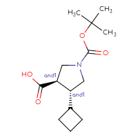 Chemical structure of rac-(3R,4R)-1-[(tert-butoxy)carbonyl]-4-cyclobutylpyrrolidine-3-carboxylic acid - CSSB20620686039