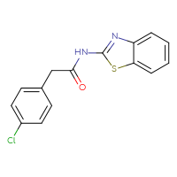 Chemical structure of N-(1,3-benzothiazol-2-yl)-2-(4-chlorophenyl)acetamide - CSSB00028004795