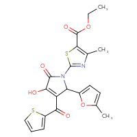 Chemical structure of ethyl 2-[3-hydroxy-5-(5-methylfuran-2-yl)-2-oxo-4-(thiophene-2-carbonyl)-2,5-dihydro-1H-pyrrol-1-yl]-4-methyl-1,3-thiazole-5-carboxylate - CSSB00028110229