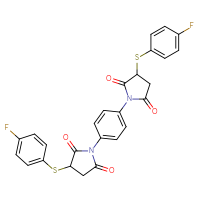 Chemical structure of 3-[(4-fluorophenyl)sulfanyl]-1-(4-{3-[(4-fluorophenyl)sulfanyl]-2,5-dioxopyrrolidin-1-yl}phenyl)pyrrolidine-2,5-dione - CSSB00121676017