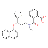 Chemical structure of 2-{methyl[(3S)-3-(naphthalen-1-yloxy)-3-(thiophen-2-yl)propyl]carbamoyl}benzoic acid - CSSB00020663104
