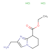 Chemical structure of ethyl 2-(aminomethyl)-5H,6H,7H,8H-imidazo[1,2-a]pyridine-8-carboxylate dihydrochloride - CSSB21043402980