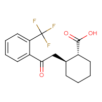 Chemical structure of (1R,2S)-2-{2-oxo-2-[2-(trifluoromethyl)phenyl]ethyl}cyclohexane-1-carboxylic acid - CSSB00025744988