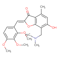 Chemical structure of (2Z)-7-[(dimethylamino)methyl]-6-hydroxy-4-methyl-2-[(2,3,4-trimethoxyphenyl)methylidene]-2,3-dihydro-1-benzofuran-3-one - CSSB00132868849