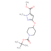 Chemical structure of tert-butyl 4-{[5-(methoxycarbonyl)-1-methyl-1H-pyrazol-3-yl]oxy}piperidine-1-carboxylate - CSSB00025714581