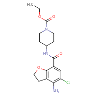 Chemical structure of ethyl 4-(4-amino-5-chloro-2,3-dihydro-1-benzofuran-7-amido)piperidine-1-carboxylate - CSSB14823814486