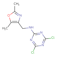 Chemical structure of 4,6-dichloro-N-[(2,5-dimethyl-1,3-oxazol-4-yl)methyl]-1,3,5-triazin-2-amine - CSSB02152014506