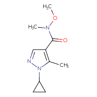 Chemical structure of 1-cyclopropyl-N-methoxy-N,5-dimethyl-1H-pyrazole-4-carboxamide - CSSB02497007774