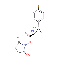 Chemical structure of rac-2,5-dioxopyrrolidin-1-yl (1R,2R)-2-(4-fluorophenyl)cyclopropane-1-carboxylate - CSSB20270306574