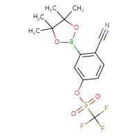 Chemical structure of 4-cyano-3-(4,4,5,5-tetramethyl-1,3,2-dioxaborolan-2-yl)phenyl trifluoromethanesulfonate - CSSB21332136178