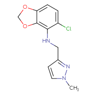 Chemical structure of 5-chloro-N-[(1-methyl-1H-pyrazol-3-yl)methyl]-2H-1,3-benzodioxol-4-amine - CSSB01199054076